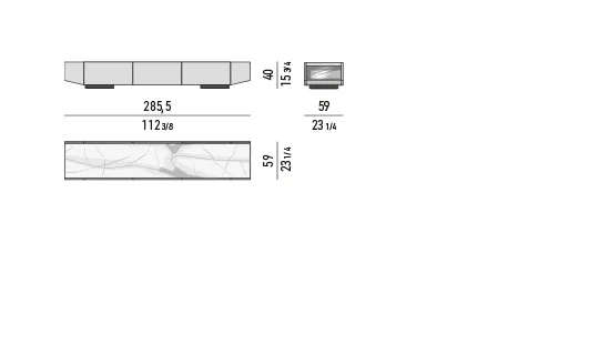 Kệ sách trang trí hình thang chân đĩa thép không gỉ - Tủ ngang phòng khách 285,5x59 cm, cao 40 cm