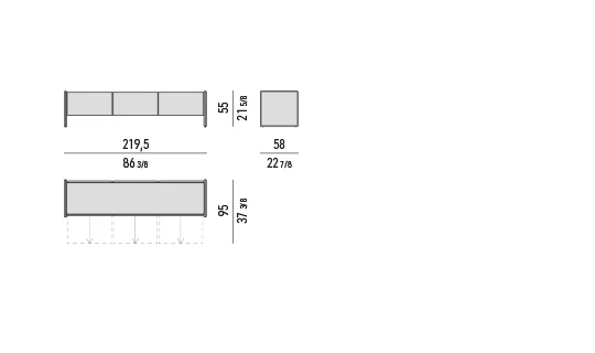 Kệ sách trang trí hệ tủ cạnh vát mặt đá lõm - Tủ ngang phòng khách 219,5x58 cm, cao 55 cm