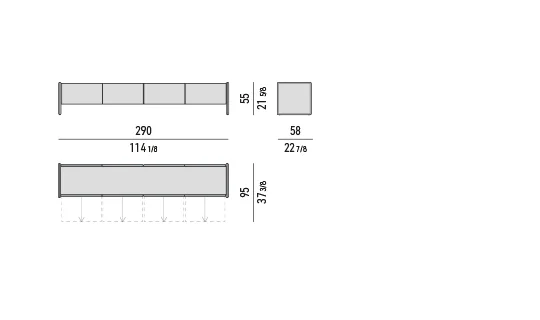 Kệ sách trang trí hệ tủ cạnh vát mặt đá lõm - Tủ ngang phòng khách 290x58 cm, cao 55 cm