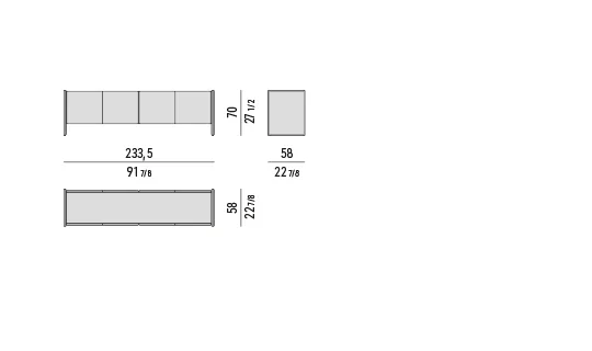 Kệ sách trang trí hệ tủ cạnh vát mặt đá lõm - Tủ ngang phòng ăn 233,5x58 cm, cao 70 cm