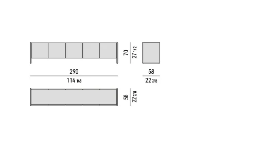 Kệ sách trang trí hệ tủ cạnh vát mặt đá lõm - Tủ ngang phòng ăn 290x58 cm, cao 70 cm