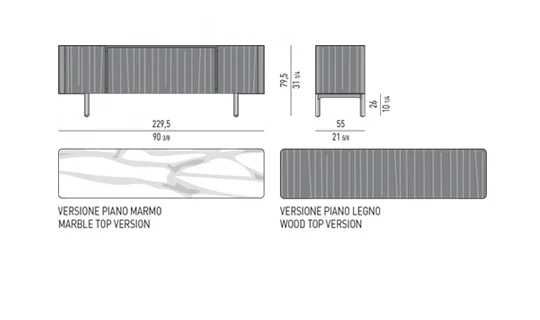 Tủ buffet sideboard tần bì chải mặt đá chân tròn lõm - Horizontal "Dining" Tủ Buffet