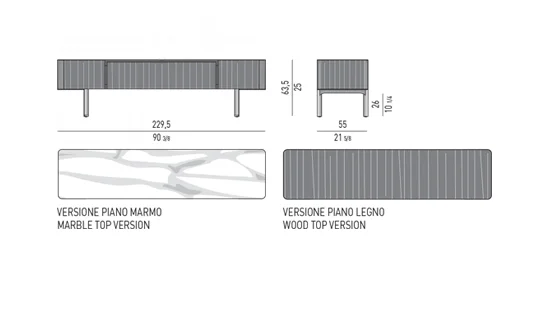 Tủ buffet sideboard tần bì chải mặt đá chân tròn lõm - Horizontal Tủ Buffet "Living" Thấp