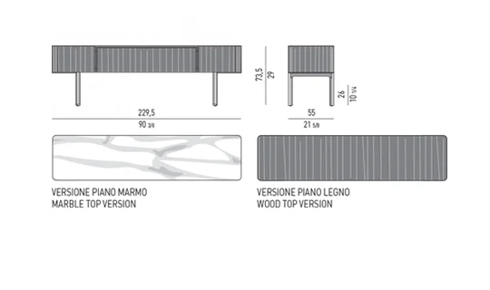 Tủ buffet sideboard tần bì chải mặt đá chân tròn lõm - Horizontal Tủ Buffet "Living" Cao