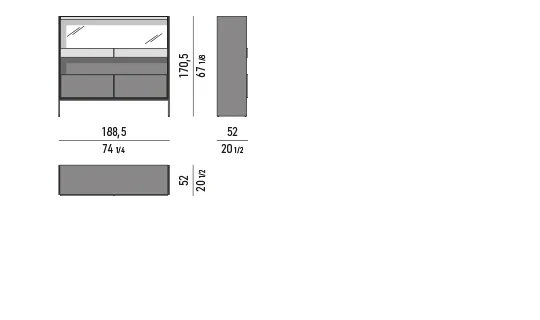 Kệ sách trang trí tủ đứng khung kim loại ngăn kéo veneer - Tủ đứng 188,5x52 cm, cao 170,5 cm