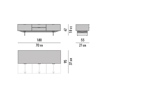 Kệ sách trang trí tủ nhiều ngăn kéo chân lưỡi kim loại - Tủ phòng khách 180x55 cm, cao 47 cm, 2 ngăn lớn 2 ngăn nhỏ - mẫu A