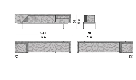 Kệ sách trang trí tủ lơ lửng chân nhôm kính đồng - Dining Cao Tủ Buffet Dark Brown Palisander Santos Structure / Dark Brown Palisander Santos