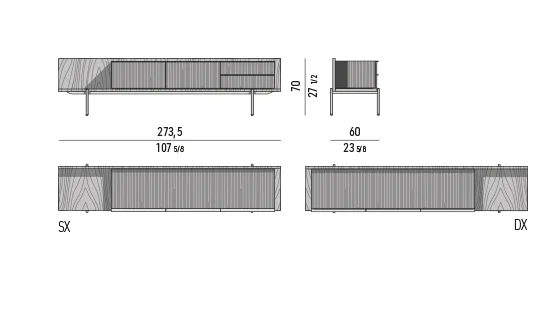 Kệ sách trang trí tủ lơ lửng chân nhôm kính đồng - Dining Cao Tủ Buffet Dark Brown Palisander Santos Structure / Ash Storage Modul