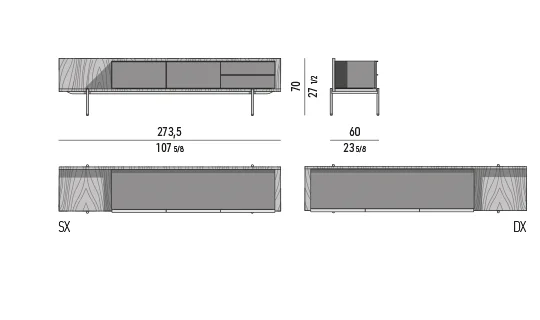Kệ sách trang trí tủ lơ lửng chân nhôm kính đồng - Dining Cao Tủ Buffet Dark Brown Palisander Santos Structure / Glossy Lacquered Storage Mod