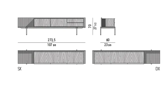 Kệ sách trang trí tủ lơ lửng chân nhôm kính đồng - Dining Cao Tủ Buffet Ash Structure / Dark Brown Palisander Santos Storage Modul