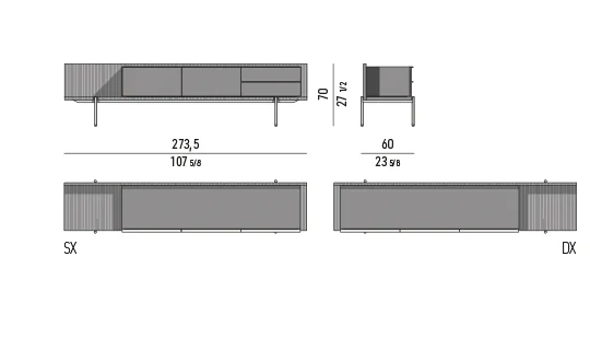 Kệ sách trang trí tủ lơ lửng chân nhôm kính đồng - Dining Cao Tủ Buffet Ash Structure / Glossy Lacquered Storage Modul