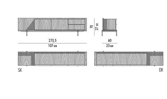 Kệ sách trang trí tủ lơ lửng chân nhôm kính đồng - Dining Thấp Tủ Buffet Dark Brown Palisander Santos Structure / Dark Brown Palisander Santo