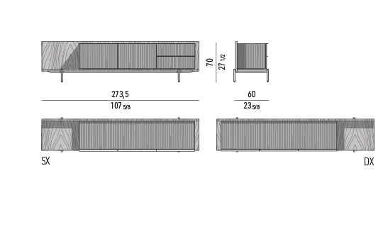 Kệ sách trang trí tủ lơ lửng chân nhôm kính đồng - Dining Thấp Tủ Buffet Dark Brown Palisander Santos Structure / Ash Storage Modul