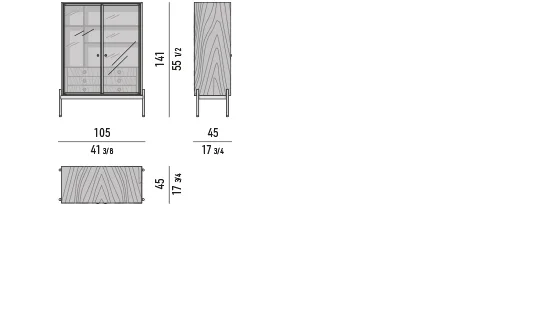 Kệ sách trang trí tủ đứng cửa kính lưới đồng đèn LED - Vertical Cabinet