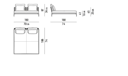 Ghế nằm thư giãn chaise longue đôi ngoài trời khung nhôm - Ghế dài đôi 180 cm - module ngồi 90 cm