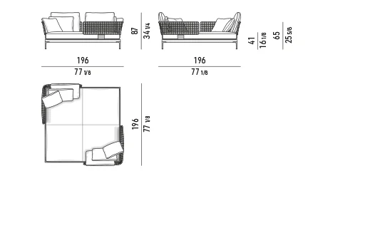 Ghế nằm thư giãn chaise longue đôi ngoài trời khung nhôm - Đảo đối diện 196 cm - module ngồi 90 cm