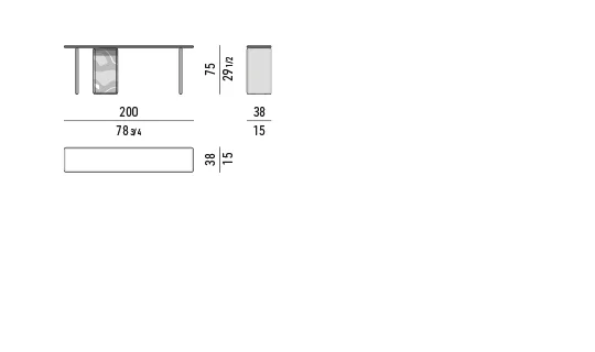Bàn trà mặt lơ lửng giữa chân đá cẩm thạch hoặc gỗ - Bàn console 200x38 cm, cao 75 cm