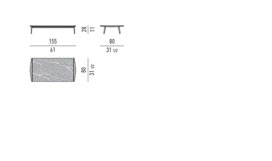 Bàn trà ngoài trời gỗ teak nguyên khối mặt đá cong nhẹ - Bàn trà 155x80 cm, cao 28 cm