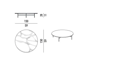 Bàn trà tròn oval khung ống đen mặt đá cẩm thạch -