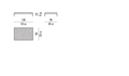 Bàn trà ngoài trời khung nhôm định hình mặt đá basaltina chải - Bàn trà 135x90 cm