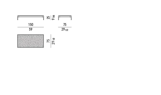 Bàn trà ngoài trời khung nhôm định hình mặt đá basaltina chải - Bàn trà 150x75 cm