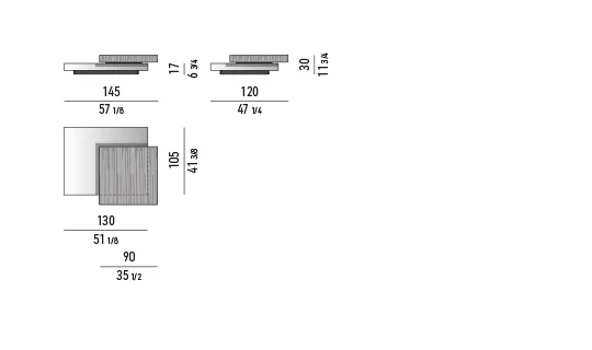 Bàn trà khối chữ nhật hai tầng viền thép gương mặt đá - Solid Upper In Ash