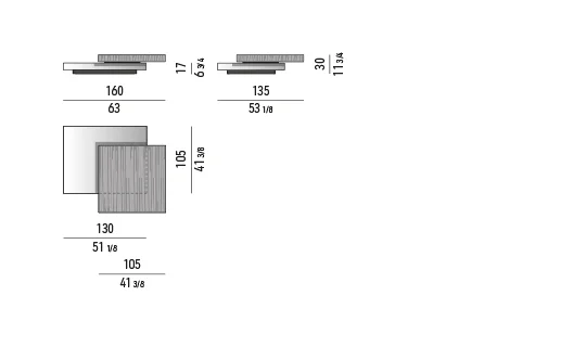 Bàn trà khối chữ nhật hai tầng viền thép gương mặt đá - Solid Upper In Ash