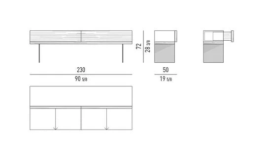 Bàn console hai ngăn kéo đẩy mở, chân thép lá mảnh - Cao Bàn console