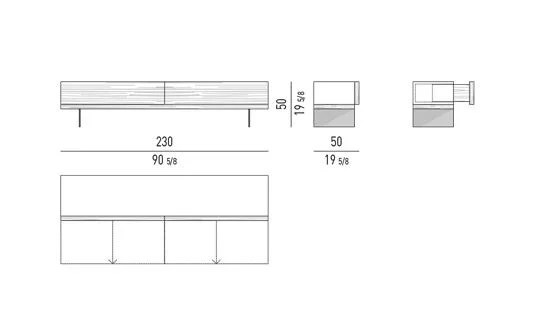 Bàn console hai ngăn kéo đẩy mở, chân thép lá mảnh - Thấp Bàn console
