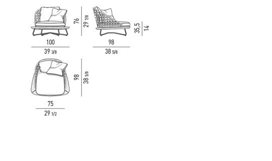 Ghế bành nhỏ ngoài trời lưng đan dây chân gỗ iroko - Ghế bành "lớn"