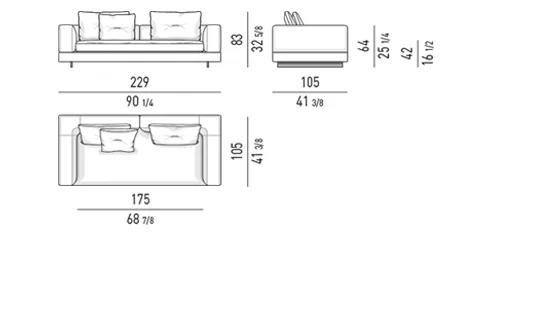 Sofa modul lưng cao thấp phối góc vuông và cong mềm - Sofa lưng thấp 229 cm