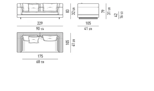 Sofa modul lưng cao thấp phối góc vuông và cong mềm - Sofa lưng cao 229 cm