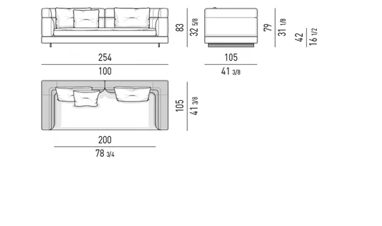 Sofa modul lưng cao thấp phối góc vuông và cong mềm - Sofa lưng cao 254 cm