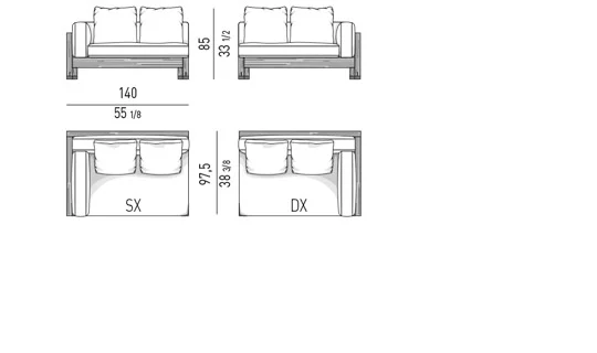 Sofa ngoài trời khung gỗ iroko nâu sẫm bệ nhôm - Modul một tay vịn 140 cm