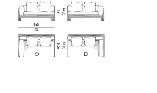 Sofa ngoài trời khung gỗ iroko nâu sẫm bệ nhôm - Modul một tay vịn 160 cm