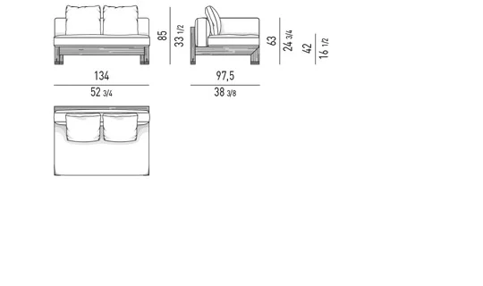 Sofa ngoài trời khung gỗ iroko nâu sẫm bệ nhôm - Modul trung tâm 134 cm
