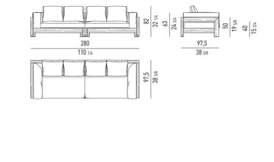 Sofa ngoài trời khung gỗ iroko dáng vuông vức tinh gọn - Sofa 280 cm