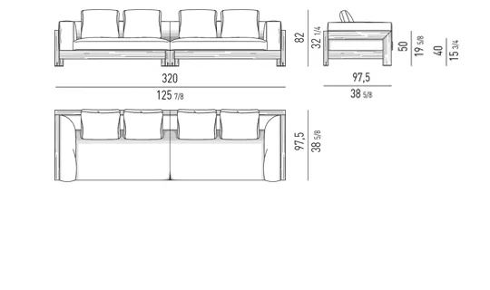 Sofa ngoài trời khung gỗ iroko dáng vuông vức tinh gọn - Sofa 320 cm