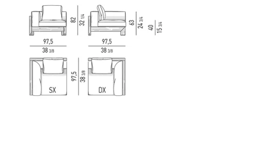 Sofa ngoài trời khung gỗ iroko dáng vuông vức tinh gọn - Modul một tay vịn 97,5 cm
