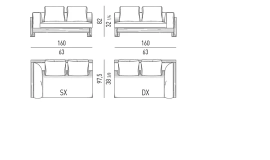 Sofa ngoài trời khung gỗ iroko dáng vuông vức tinh gọn - Modul một tay vịn 160 cm