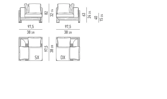 Sofa ngoài trời khung gỗ iroko dáng vuông vức tinh gọn - Modul góc 97,5 cm