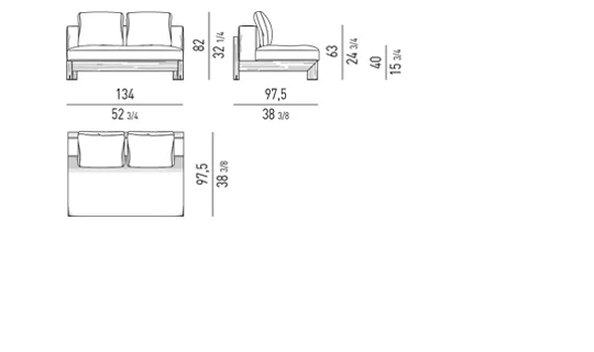 Sofa ngoài trời khung gỗ iroko dáng vuông vức tinh gọn - Modul trung tâm 134 cm