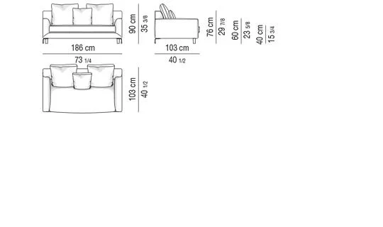 Sofa tay vịn bo tròn lưng cao chân nhôm đúc uốn lượn - Sofa 186 cm