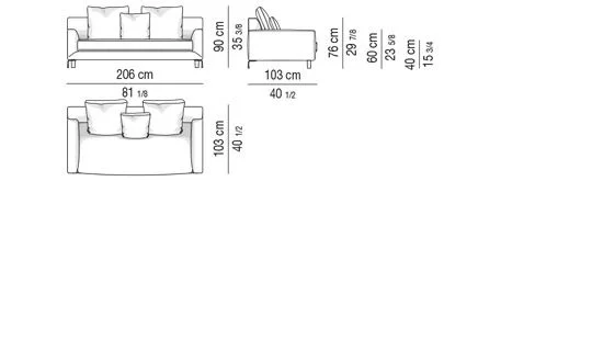 Sofa tay vịn bo tròn lưng cao chân nhôm đúc uốn lượn - Sofa 206 cm