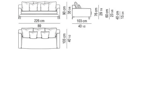 Sofa tay vịn bo tròn lưng cao chân nhôm đúc uốn lượn - Sofa 226 cm
