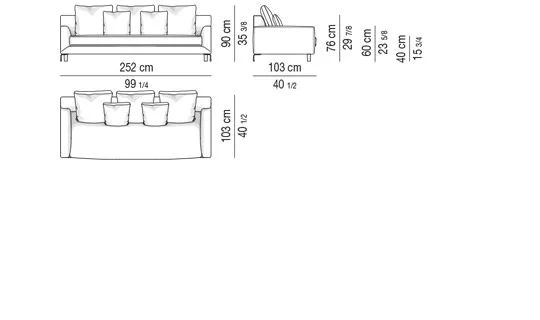 Sofa tay vịn bo tròn lưng cao chân nhôm đúc uốn lượn - Sofa 252 cm