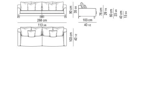 Sofa tay vịn bo tròn lưng cao chân nhôm đúc uốn lượn - Sofa ghép 288 cm
