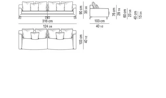 Sofa tay vịn bo tròn lưng cao chân nhôm đúc uốn lượn - Sofa ghép 316 cm