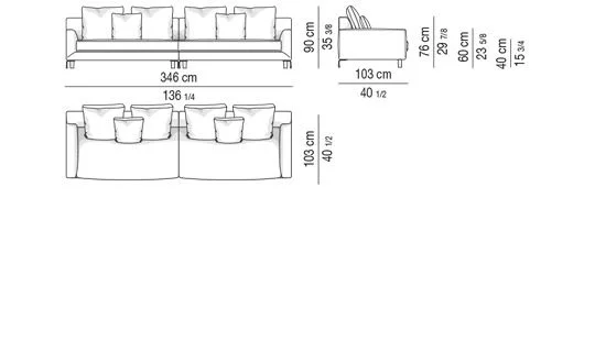 Sofa tay vịn bo tròn lưng cao chân nhôm đúc uốn lượn - Sofa ghép 346 cm