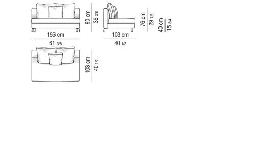 Sofa tay vịn bo tròn lưng cao chân nhôm đúc uốn lượn - Modul trung tâm 156 cm